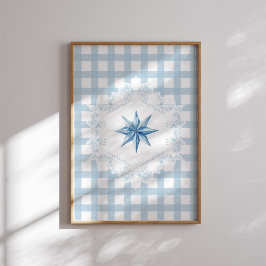 Blue Star Gingham Christmas Poster ポスター