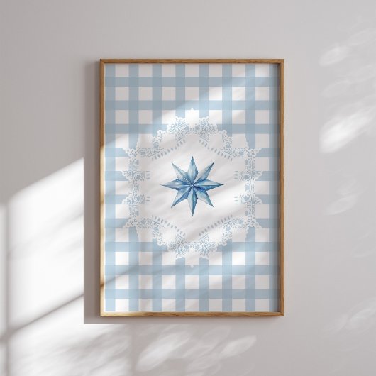 Blue Star Gingham Christmas Poster ポスター