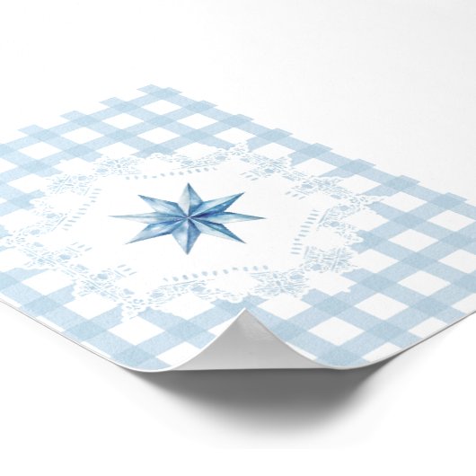 Blue Star Gingham Christmas Poster ポスター (角)