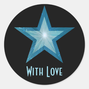 Blue Star「With Love」の丸いステッカーブラック ラウンドシール