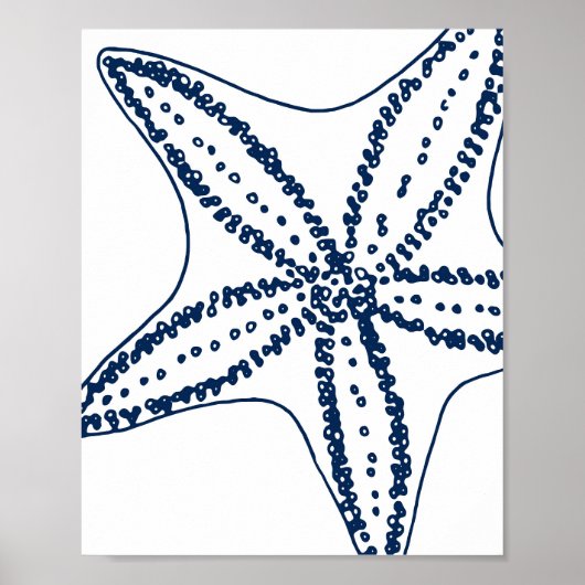 Blue Starfish Coastal Line Art ポスター (正面)