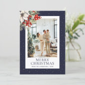 Blue Starry Botanical Photo Merry Christmas シーズンカード (スタンド正面)