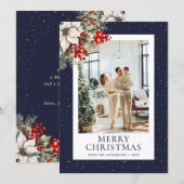 Blue Starry Botanical Photo Merry Christmas シーズンカード (正面/裏面)