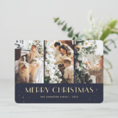 Blue Starry Photo Collage Merry Christmas Card シーズンカード (スタンド正面)