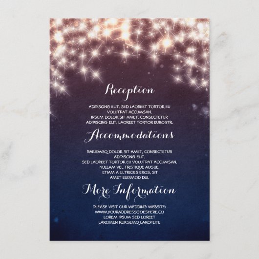 Blue Starry String Lightsの情結婚報 エンクロージャーカード (正面)