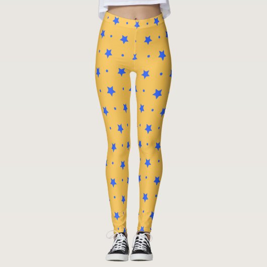 Blue Stars and Dots Pattern Leggings レギンス (正面)