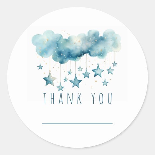 Blue stars thank you sticker with name space ラウンドシール (正面)