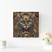 blue steampunk cat AIアートスクエアウォールクロック スクエア壁時計 (ホーム)