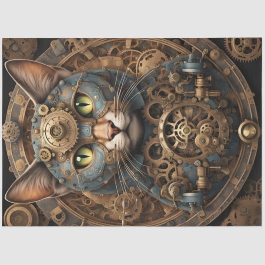 blue steampunk cat AIアートティッシュペーパー 薄葉紙 (正面)