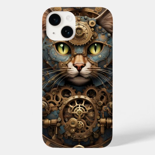 blue steampunk cat AI art Case-Mate iPhone 14ケース Case-Mate iPhoneケース (裏面)