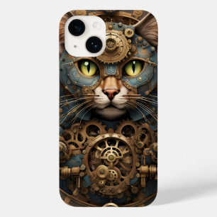 blue steampunk cat AI art Case-Mate iPhone 14ケース