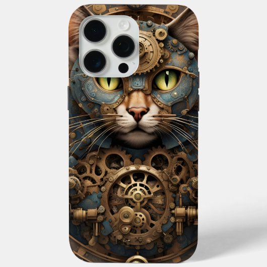 blue steampunk cat AI art iPhone 15 Pro Max Case Case-Mate iPhoneケース (裏面)