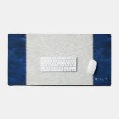Blue Stitched Leather-Look & Desk Blotter Mat デスクマット (キーボード&マウス)