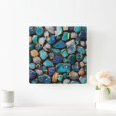 Blue Stones Trimmed in Gold スクエア壁時計 (ホーム)