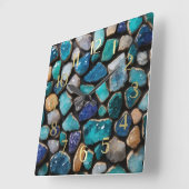 Blue Stones Trimmed in Gold スクエア壁時計 (傾斜)