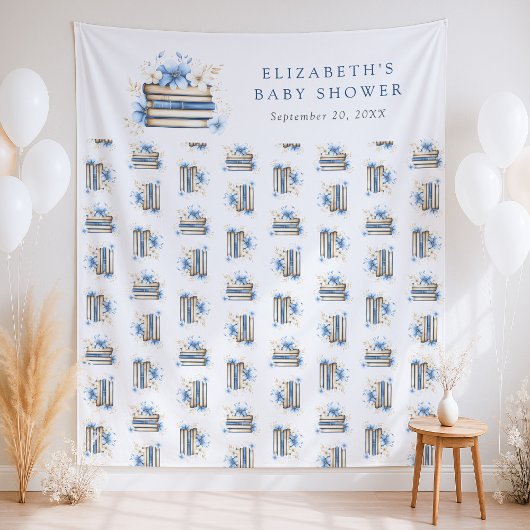 Blue Storybook Baby Shower Backdrop タペストリー