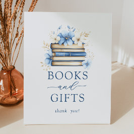 Blue Storybook Baby Shower Books and Gifts Sign 台座サイン