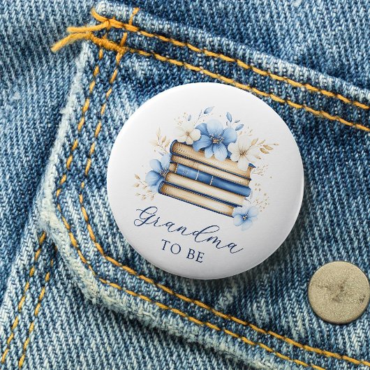 Blue Storybook Baby Shower Grandma To Be Button 缶バッジ
