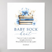 Blue Storybook Baby Sock Hunt Game Sign ポスター (正面)