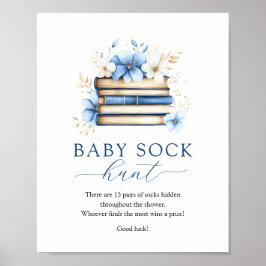 Blue Storybook Baby Sock Hunt Game Sign ポスター