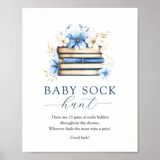 Blue Storybook Baby Sock Hunt Game Sign ポスター (正面)