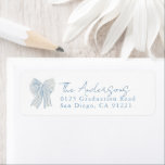Blue Stripe Bow Ribbon Return Address ラベル<br><div class="desc">This coquette return address features a hand-drawn pale blue bow/ribbon. Personalize it for your needs. You can find matching products at my store.</div>