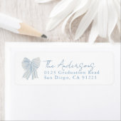 Blue Stripe Bow Ribbon Return Address ラベル (インサイチュ)