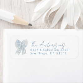 Blue Stripe Bow Ribbon Return Address ラベル