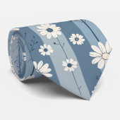 Blue Stripe Daisy Vintage Floral Pattern ネクタイ (ロール)