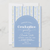 Blue Stripe Floral Arch Graduation Invite 招待状 (正面)