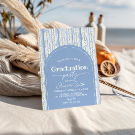 Blue Stripe Floral Arch Graduation Invite 招待状