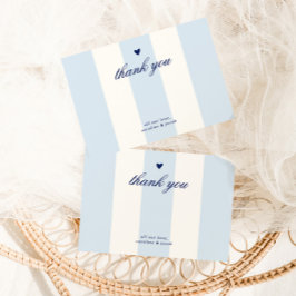 Blue Stripe Heart Valentine Baby Shower サンキューカード