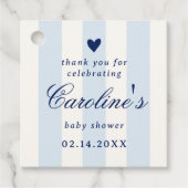 Blue Stripe Heart Valentine Baby Shower フェイバータグ (正面)