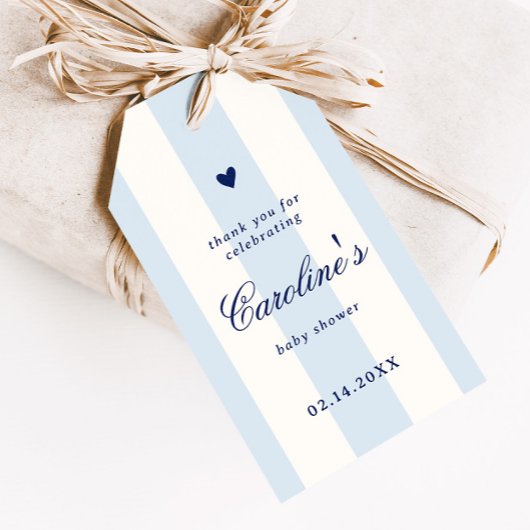 Blue Stripe Heart Valentine Baby Shower Favor ギフトタグ