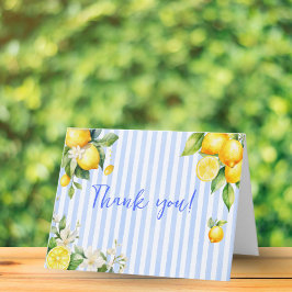 Blue Stripe Lemons Baby Shower Thank You Card サンキューカード
