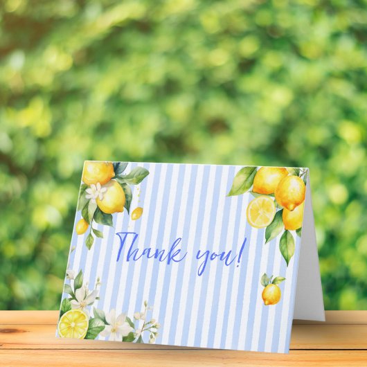 Blue Stripe Lemons Baby Shower Thank You Card サンキューカード