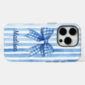 Blue stripe plaid coquette bow toile monogram Case-Mate iPhoneケース (裏面 (横))