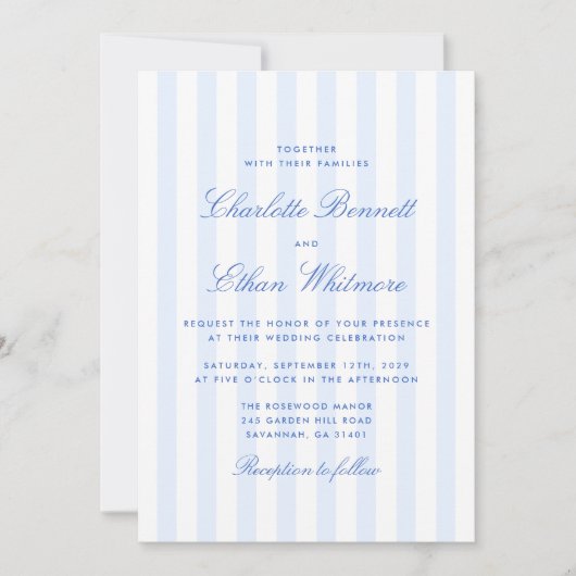 Blue Stripe Wedding Invitation 招待状 (正面)
