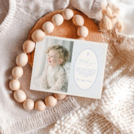 Blue Striped Baptism Flat Thank You Card サンキューカード