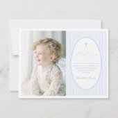 Blue Striped Baptism Flat Thank You Card サンキューカード (正面)