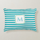 Blue Striped Decorative Pillow with Monogram アクセントクッション (正面)