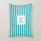 Blue Striped Decorative Pillow with Monogram アクセントクッション (正面(垂直))