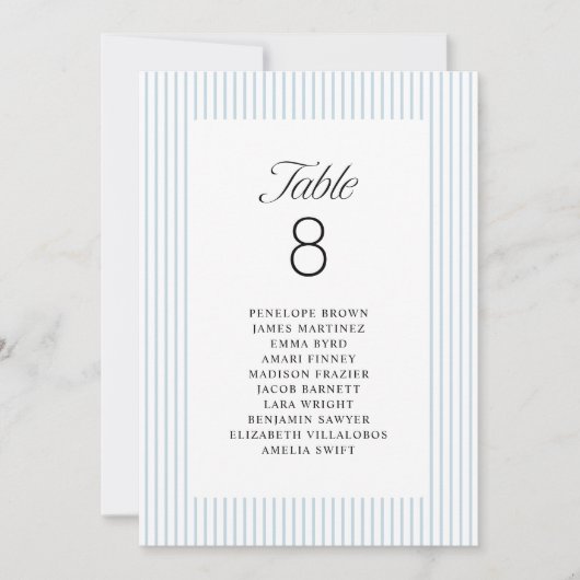 Blue Striped Elegance Class Wedding Seating Charts 招待状 (正面)