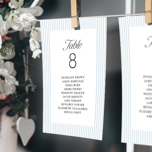 Blue Striped Elegance Class Wedding Seating Charts 招待状