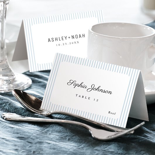 Blue Striped Elegance Classy Foldable Place Card テーブルナンバー