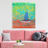 Blue Striped Sail Stretched Canvas Print キャンバスプリント (インサイチュ (リビング))