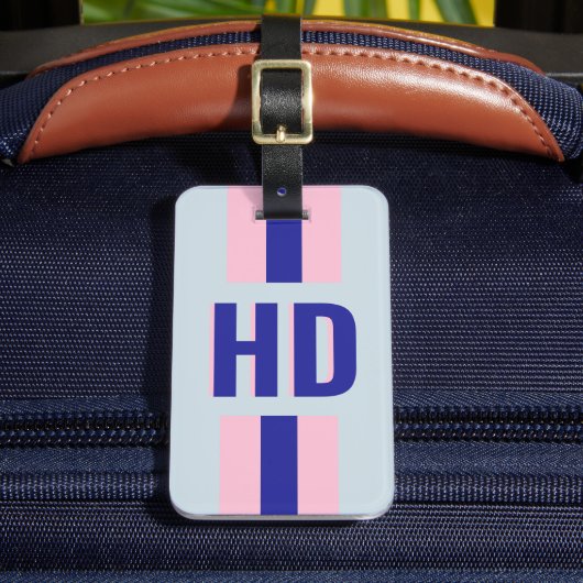 Blue striped Shadow Monogram retro vintage phone ラゲッジタグ (正面インサイチュ2)