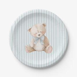 Blue Striped Teddy Bear Baby Birthday Paper Plates ペーパープレート