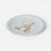 Blue Striped Teddy Bear Baby Birthday Paper Plates ペーパープレート (アングル)