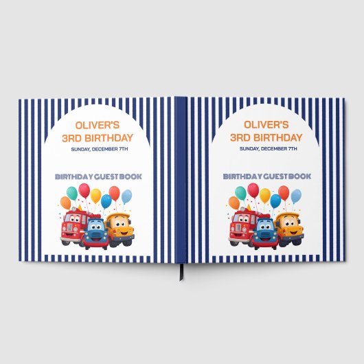 Blue Striped Truck Birthday Theme ゲストブック (全面)